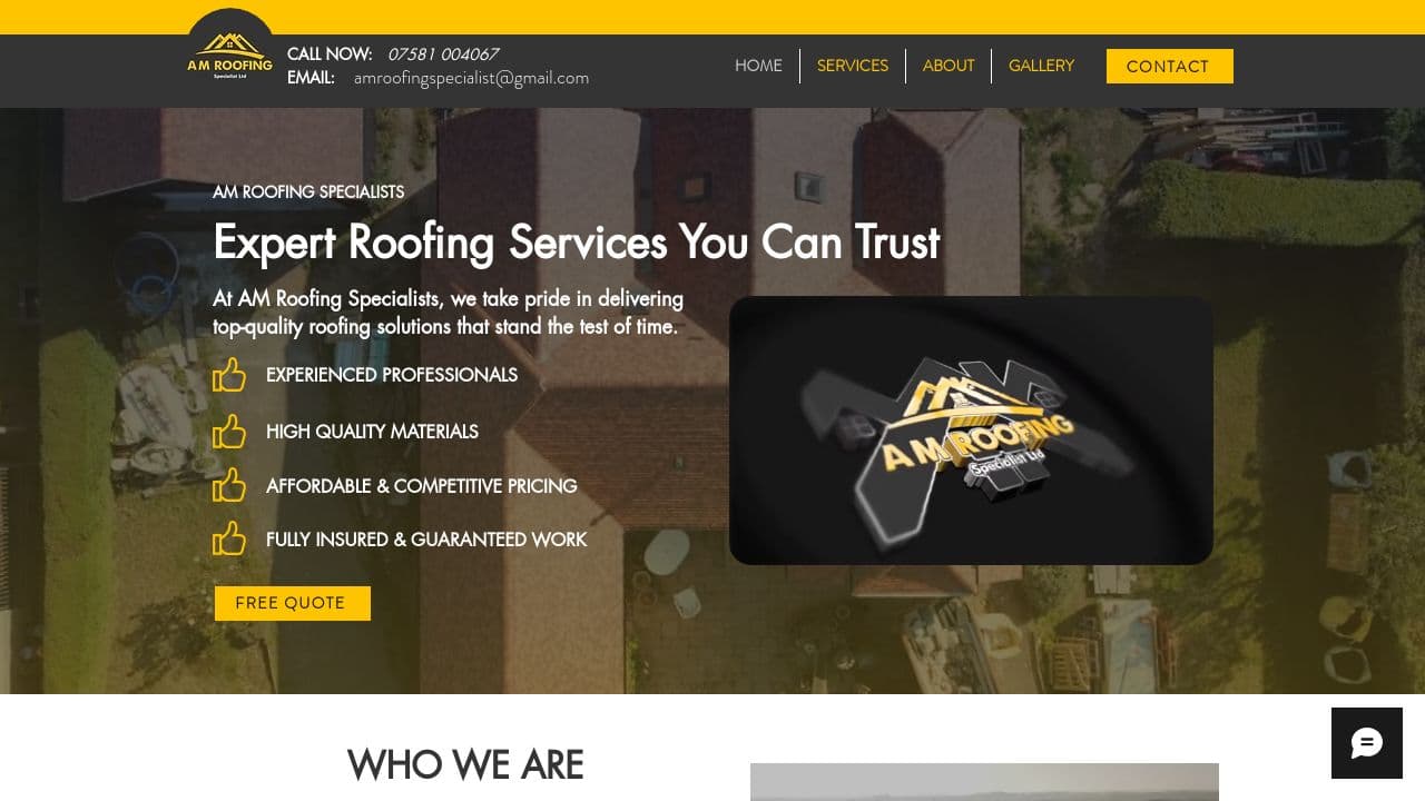 A M ROOFING SPECIALISTS LTD website screenshot