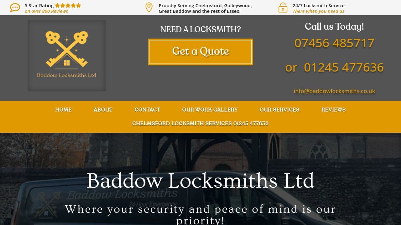 BADDOW LOCKSMITHS LTD website screenshot