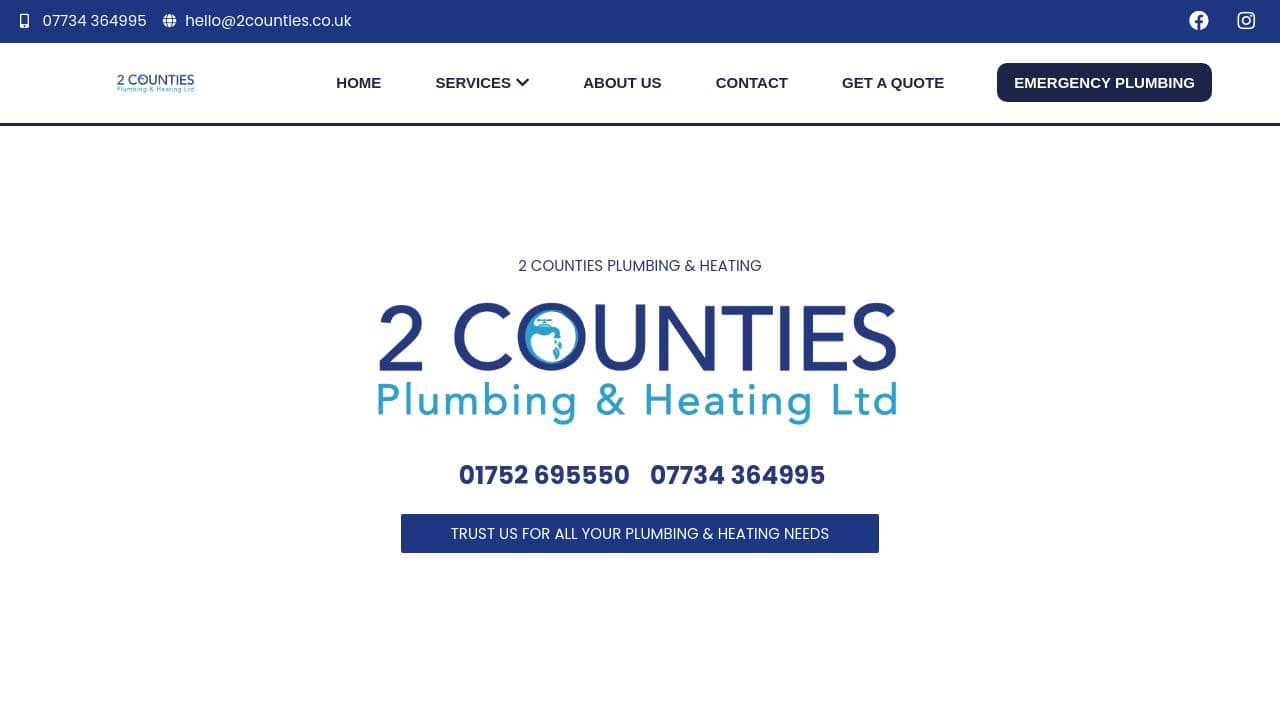 2 COUNTIES PLUMBING & HEATING LTD website screenshot