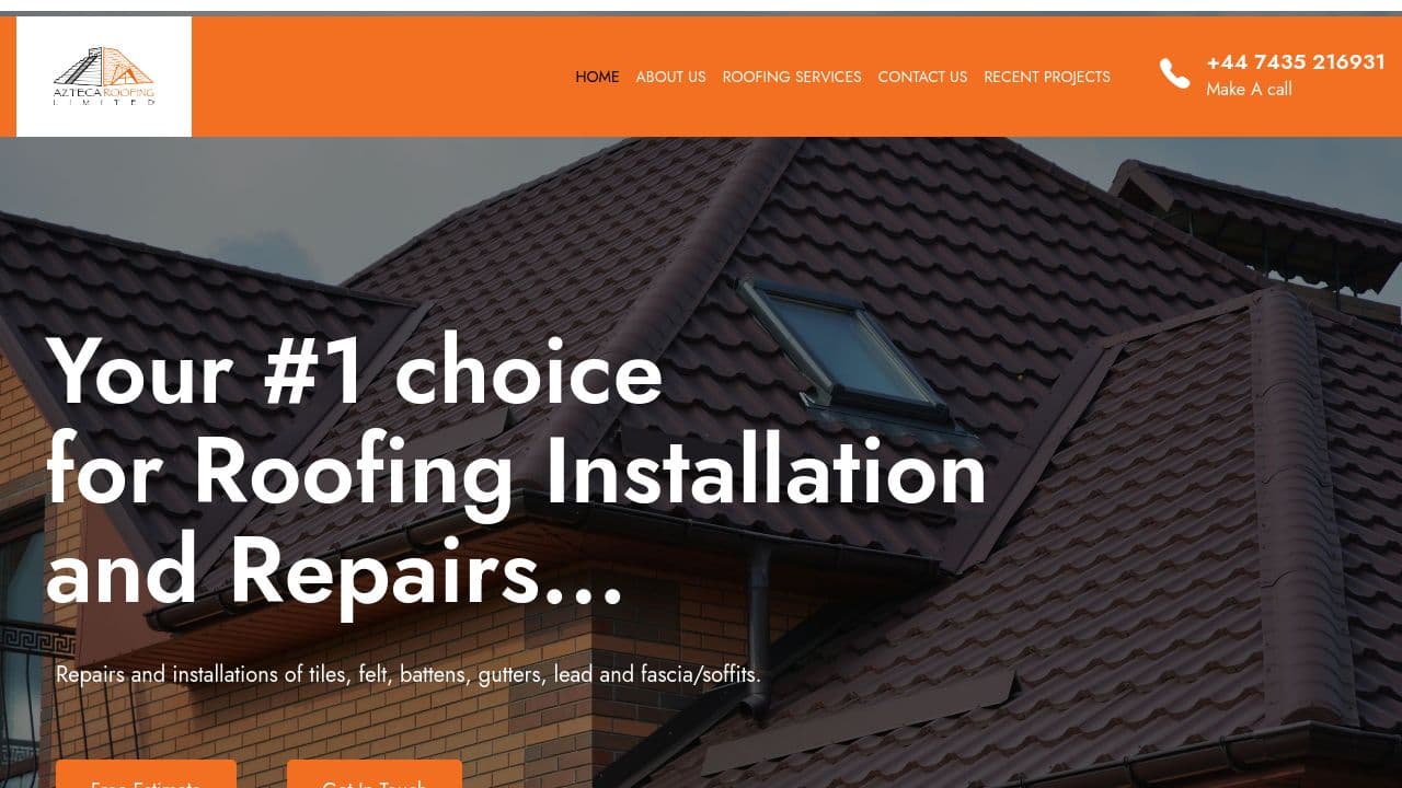 AZTECA ROOFING LIMITED website screenshot