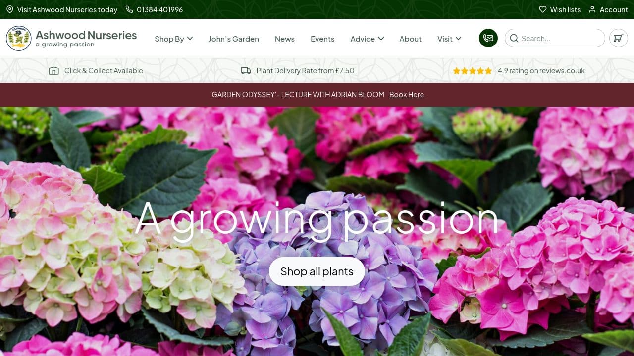 ASHWOOD NURSERIES LIMITED website screenshot