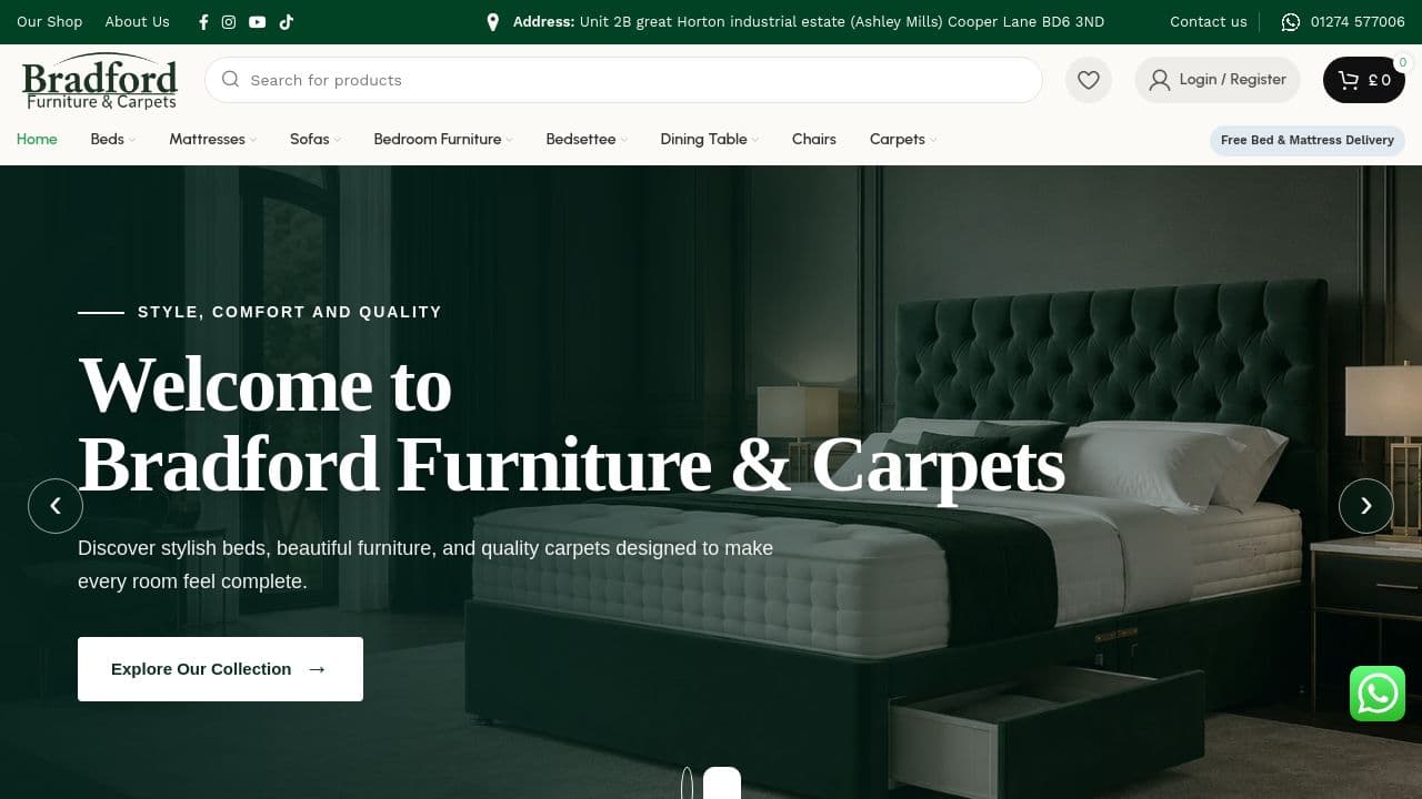 BRADFORD FURNITURE LIMITED website screenshot