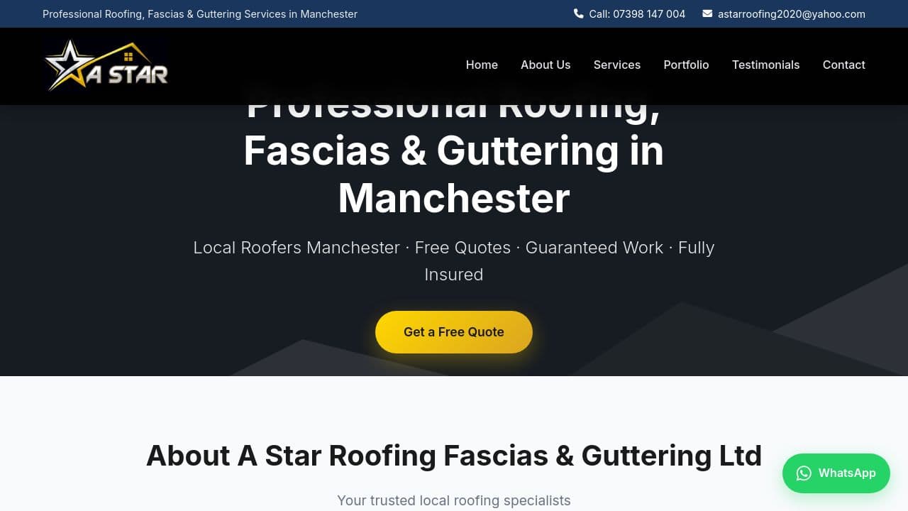 A STAR ROOFING, FASCIAS & GUTTERING LTD website screenshot