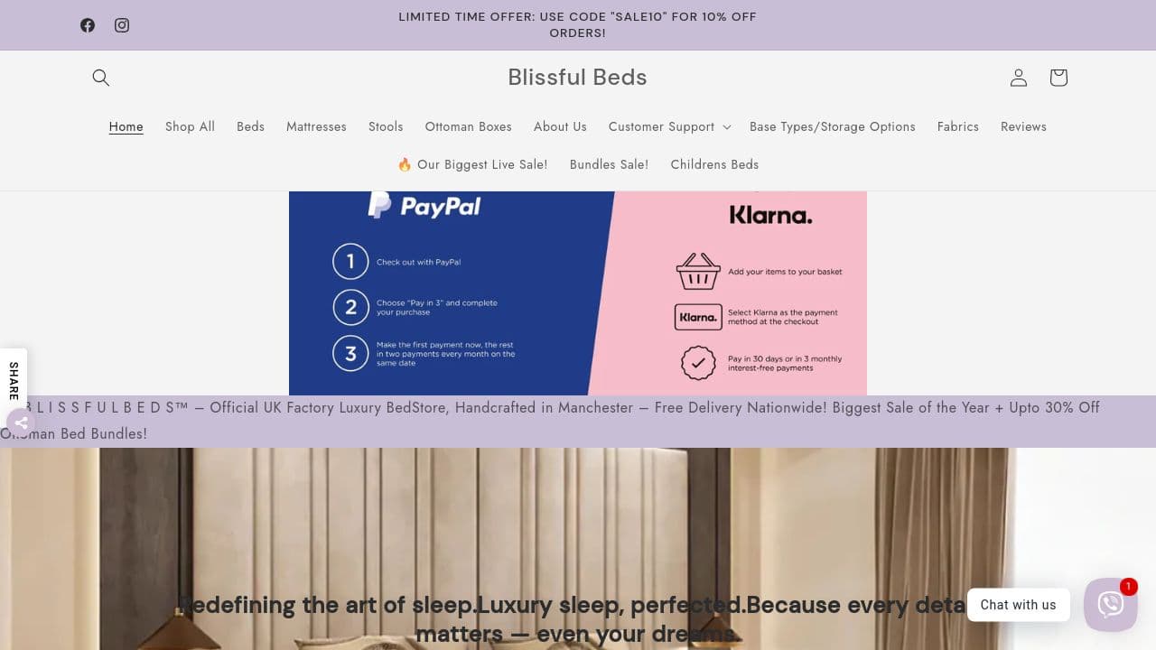 BLISSFUL BEDS LTD website screenshot