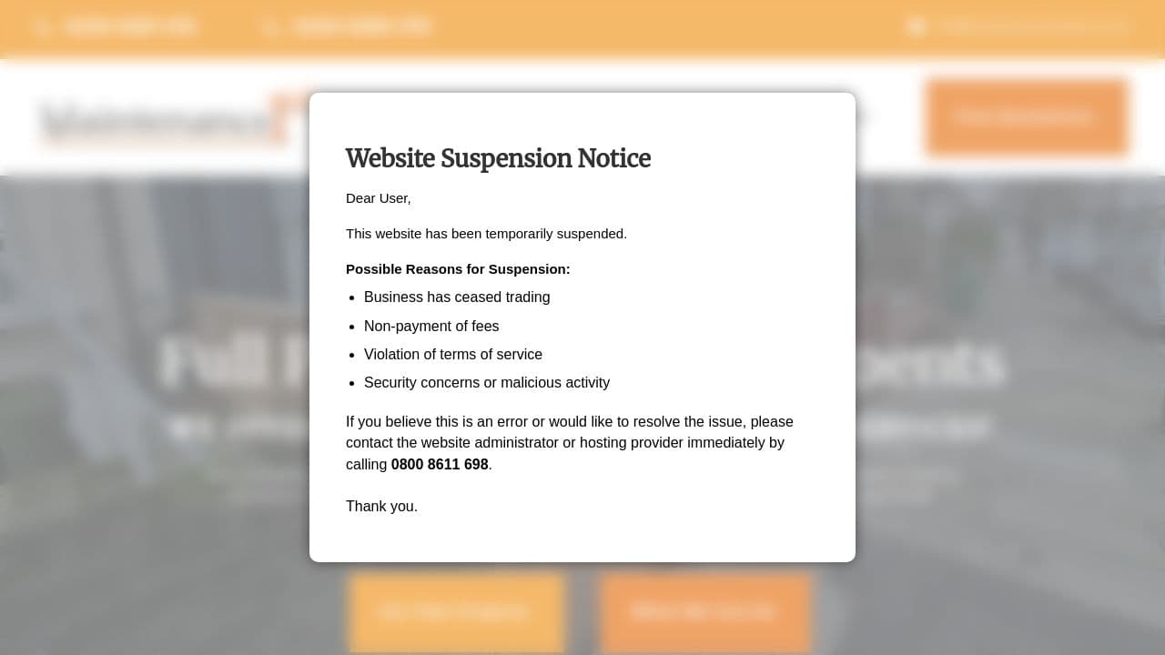 1ST MAINTENANCE (HOVE) LIMITED website screenshot