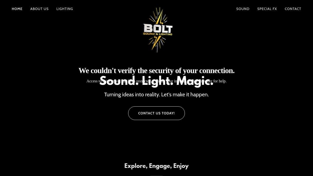 BOLT SOUND & LIGHTING LIMITED website screenshot