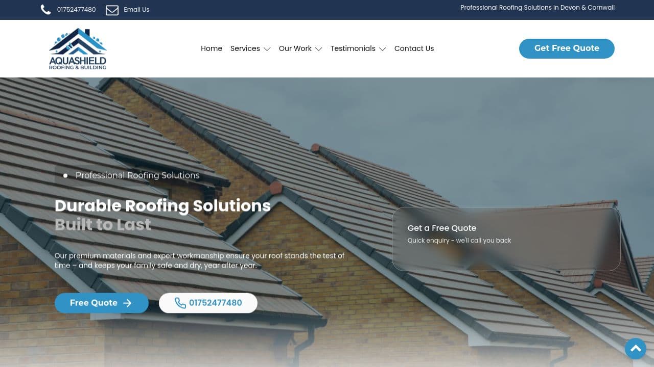 AQUASHIELD ROOFING SOLUTIONS LTD website screenshot