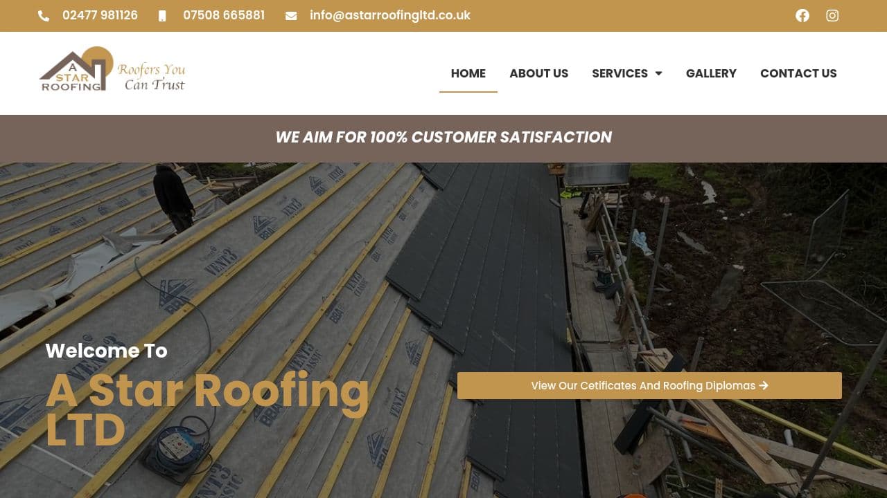 A STAR ROOFING (WM) LTD website screenshot