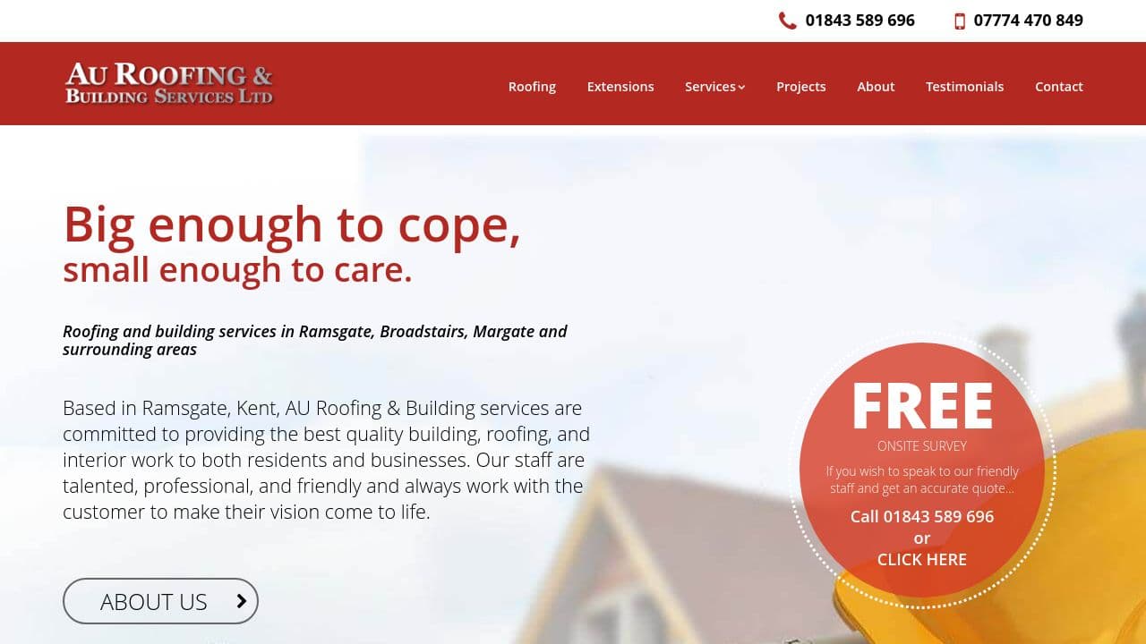 A U ROOFING & BUILDING SERVICES LTD website screenshot
