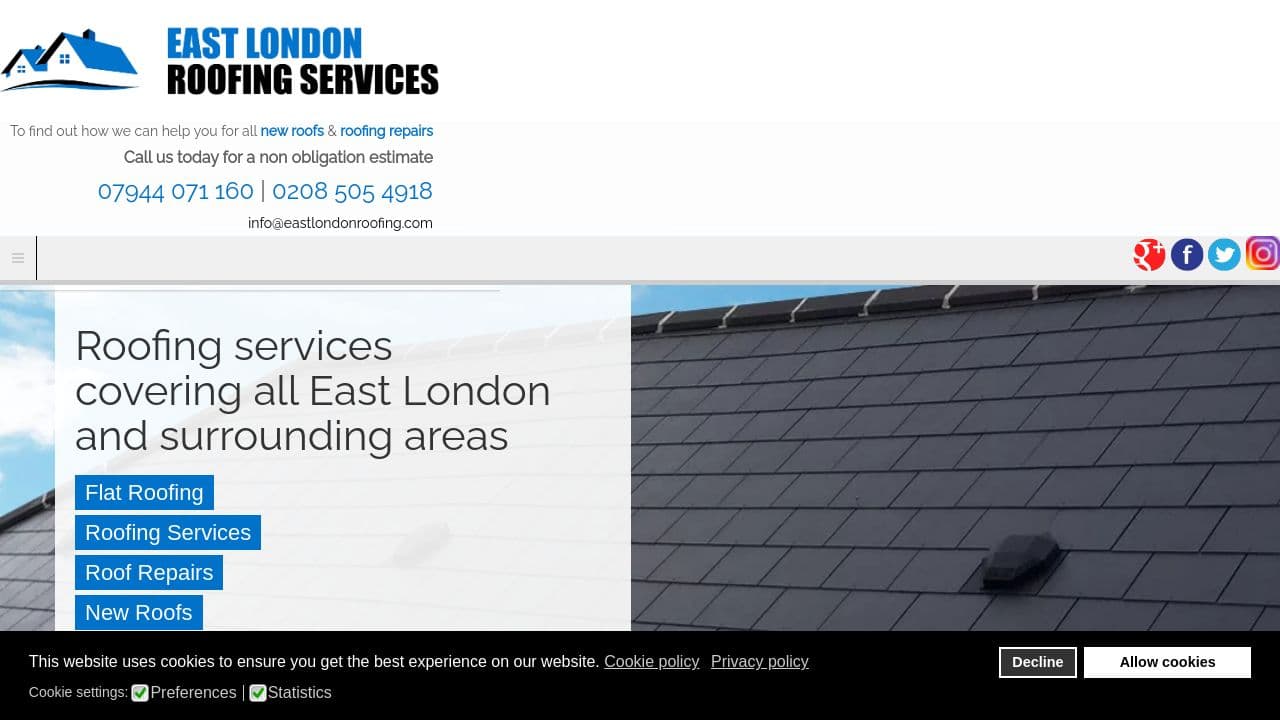 EAST LONDON ROOFING SERVICES LIMITED website screenshot