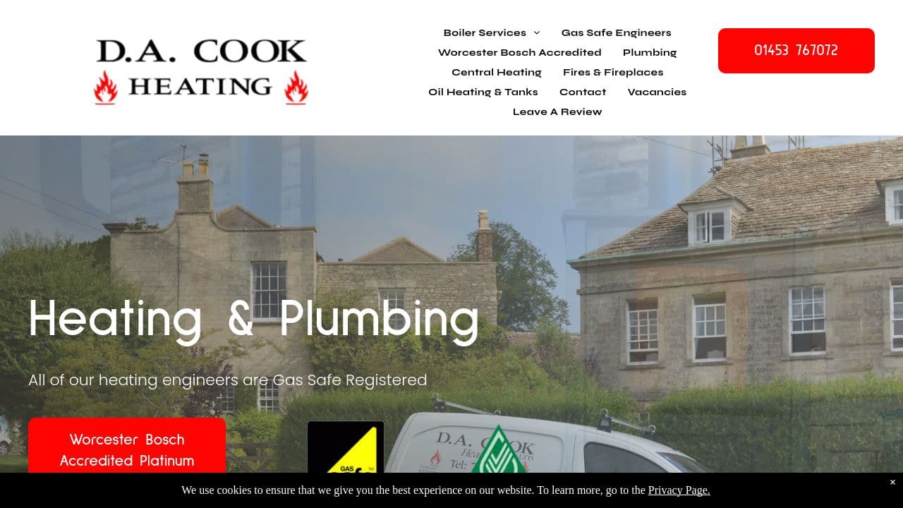 D.A. COOK HEATING LIMITED website screenshot