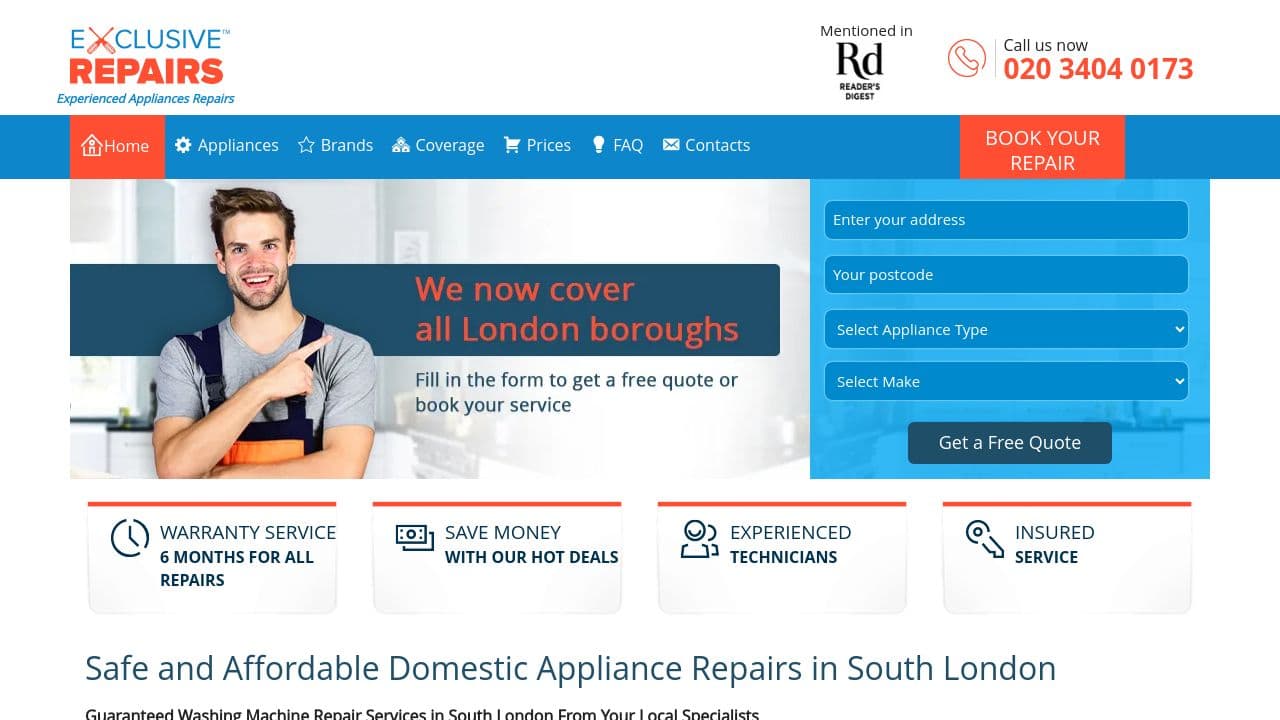 EXCLUSIVE REPAIRS LTD. website screenshot