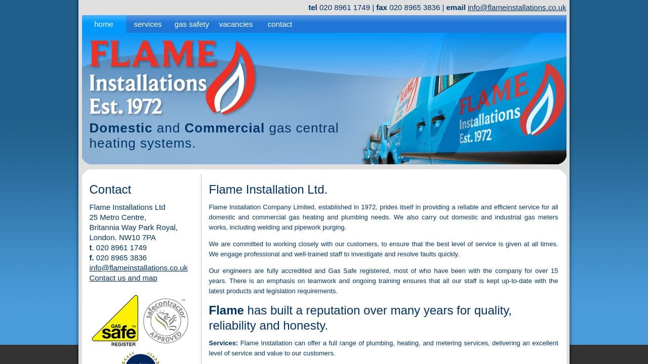 FLAME PIPEFITTING INSTALLATION COMPANY LIMITED website screenshot