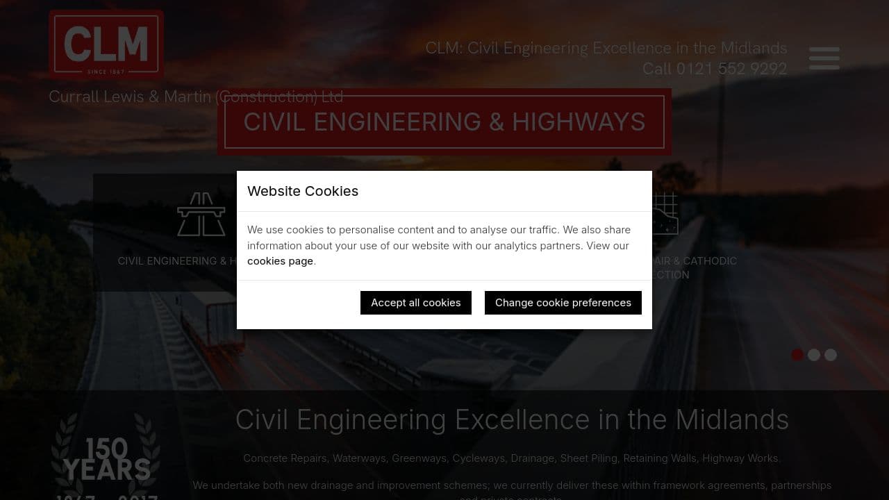 CURRALL LEWIS & MARTIN (CONSTRUCTION) LIMITED website screenshot