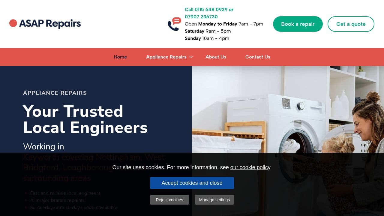 ASAP APPLIANCE REPAIRS LTD website screenshot