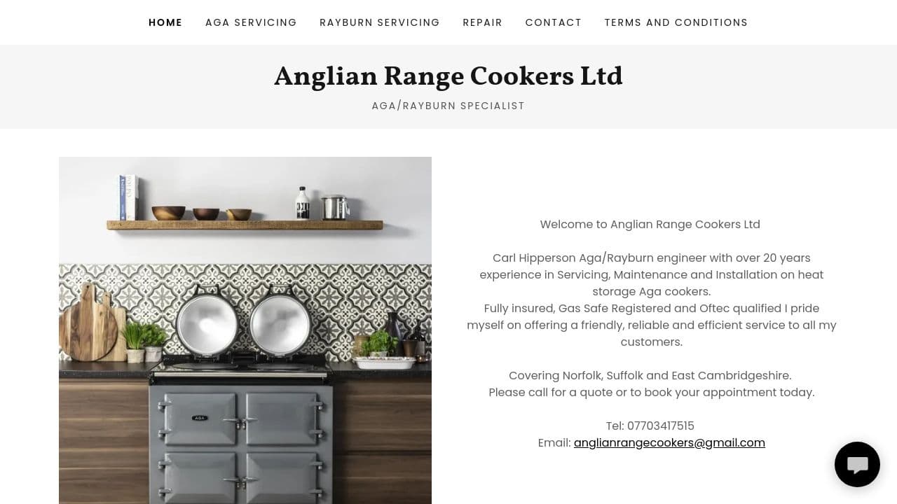 ANGLIAN RANGE COOKERS LTD website screenshot