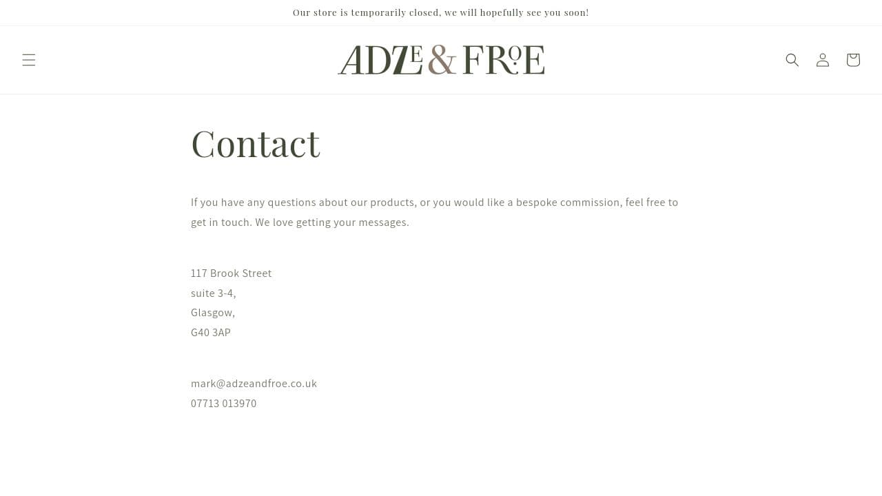 ADZE & FROE LTD website screenshot