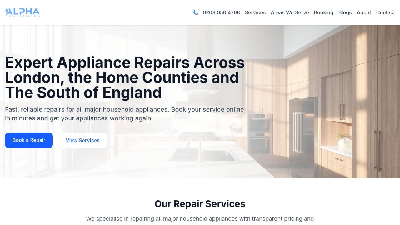 ALPHA APPLIANCES LTD website screenshot