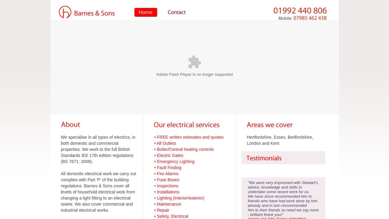 BARNES & SONS ELECTRICAL SERVICES LIMITED website screenshot