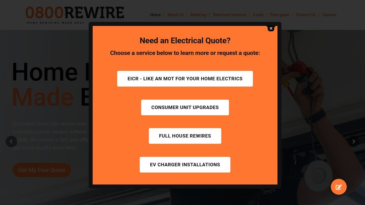 0800 REWIRE LIMITED website screenshot