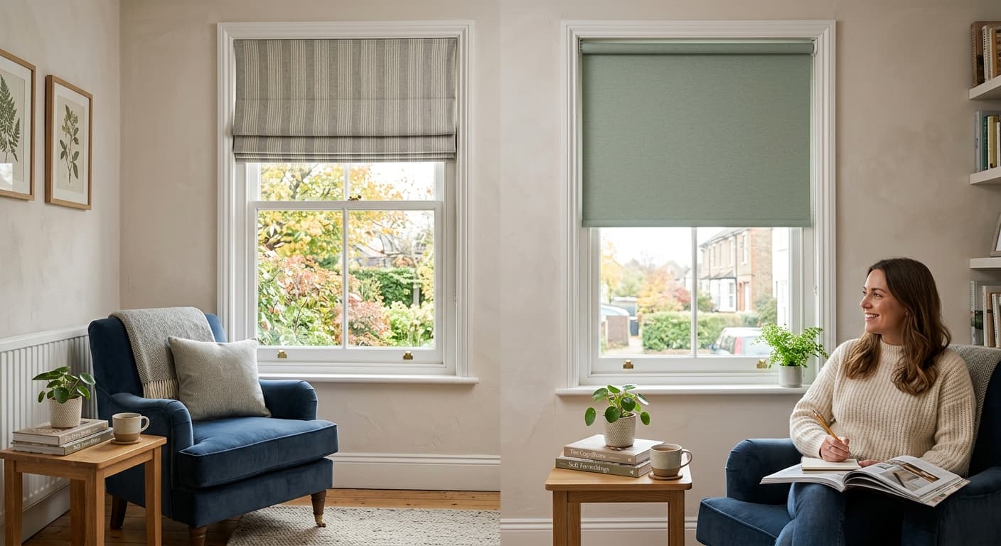Featured image for Roman Blinds vs Roller Blinds: Your Soft Furnishings Questions Answered